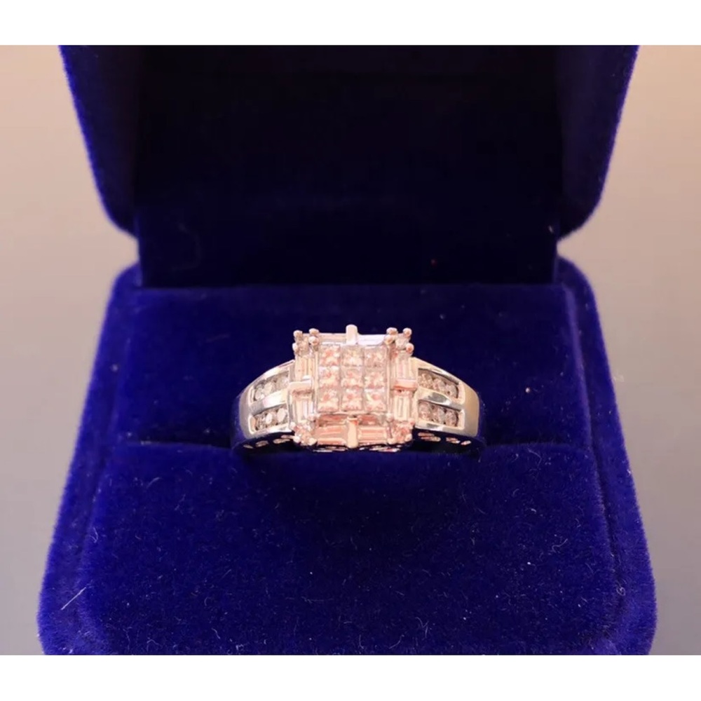 Diamond 14 k white gold 1 carat princess baguette Ring, , size 6,